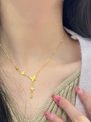 Gold Butterfly Pearl Necklace