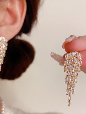 Gold Diamond Pendant Earrings