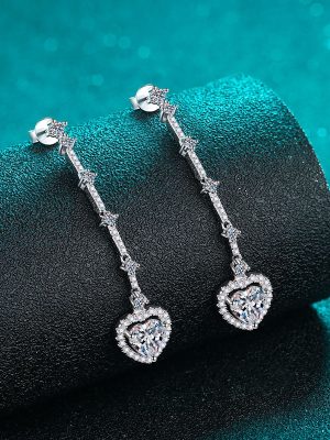 Gold Heart Diamond Tassel Earrings