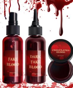Halloween Fake Blood Spray 2.03oz + Dripping Blood 2.03oz+Coagulated Blood 1.06oz Washable Realistic Fake Blood for Clothes Sfx Special Effects Makeup Kit for Vampire Zombie (3Red)