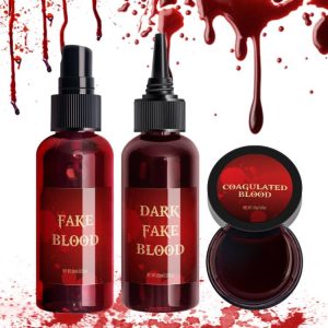 Halloween Fake Blood Spray 2.03oz + Dripping Blood 2.03oz+Coagulated Blood 1.06oz Washable Realistic Fake Blood for Clothes Sfx Special Effects Makeup Kit for Vampire Zombie (3Red)